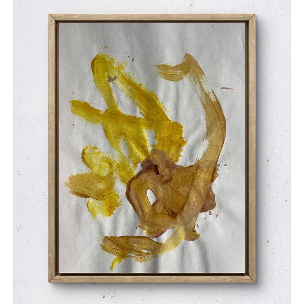 Original Abstract Expressionist Painting Yellow Ochre Earth Tone Art on Paper